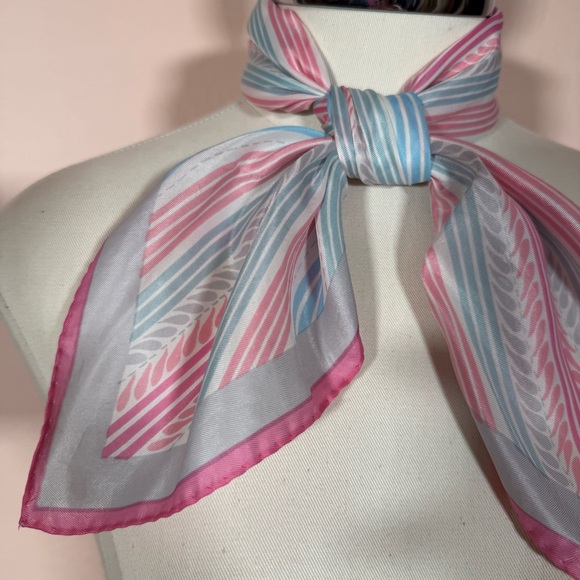 Vintage 1950 1960’s Cotton Candy Pastel Retro Stripe Hand rolled edges Scarf - Picture 3 of 16